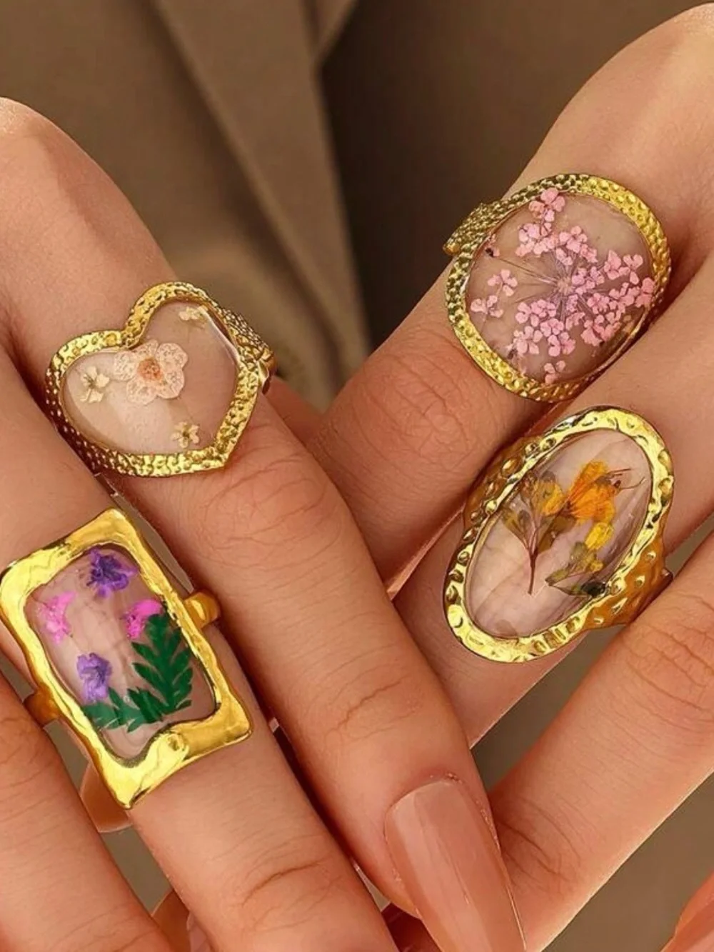 luxury Gold statement Rings set - Pink and Yellow Accent